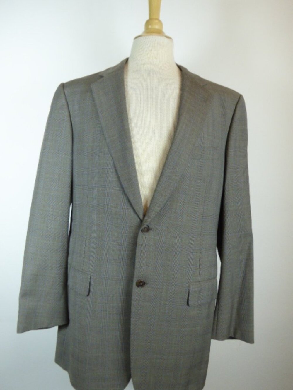 BELVEST suit 2 piece gray wool 2 button plaid jacket pants 42 made in Italy blue